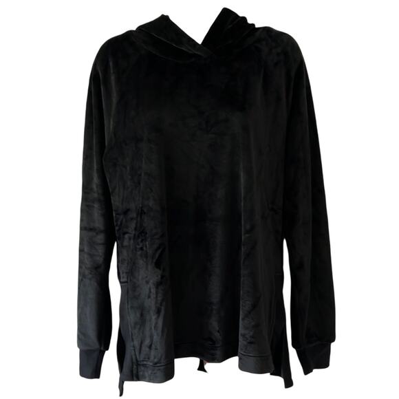 Black Velour Plush Hooded Pullover Top Woman Size Medium NWT - Picture 1 of 10